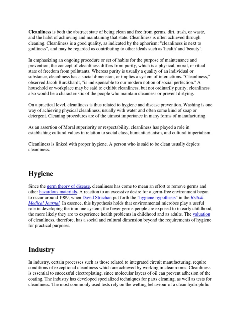 The Importance of Cleanliness | PDF | Public Health | Nature