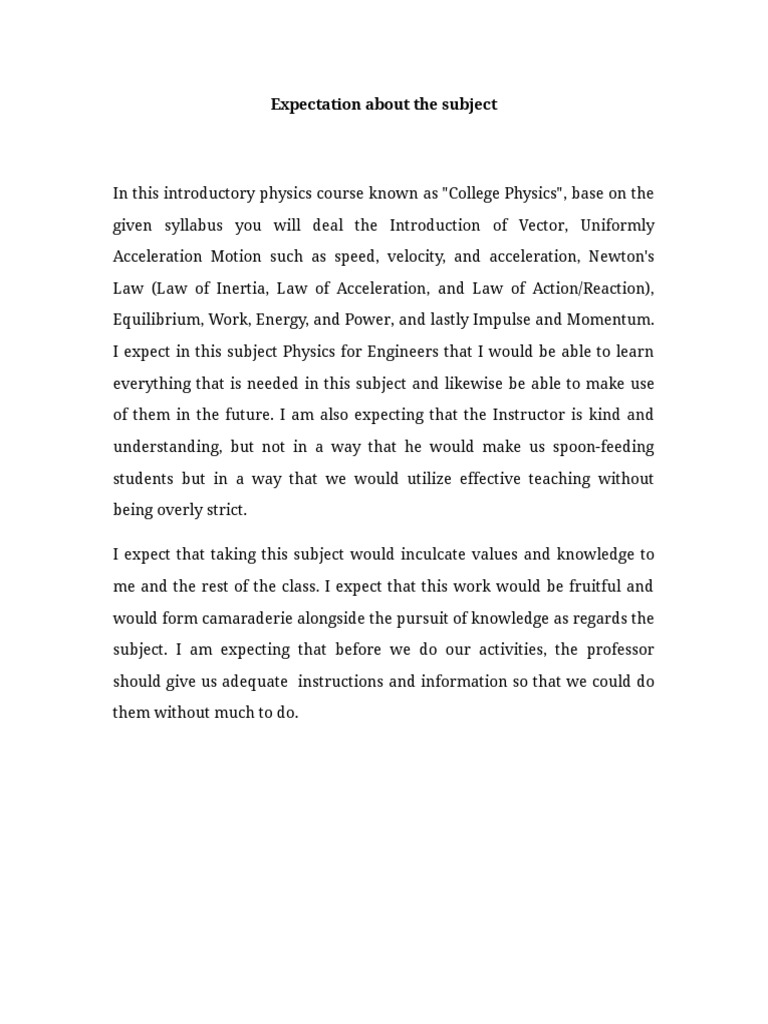 Expectation About The Subject | PDF