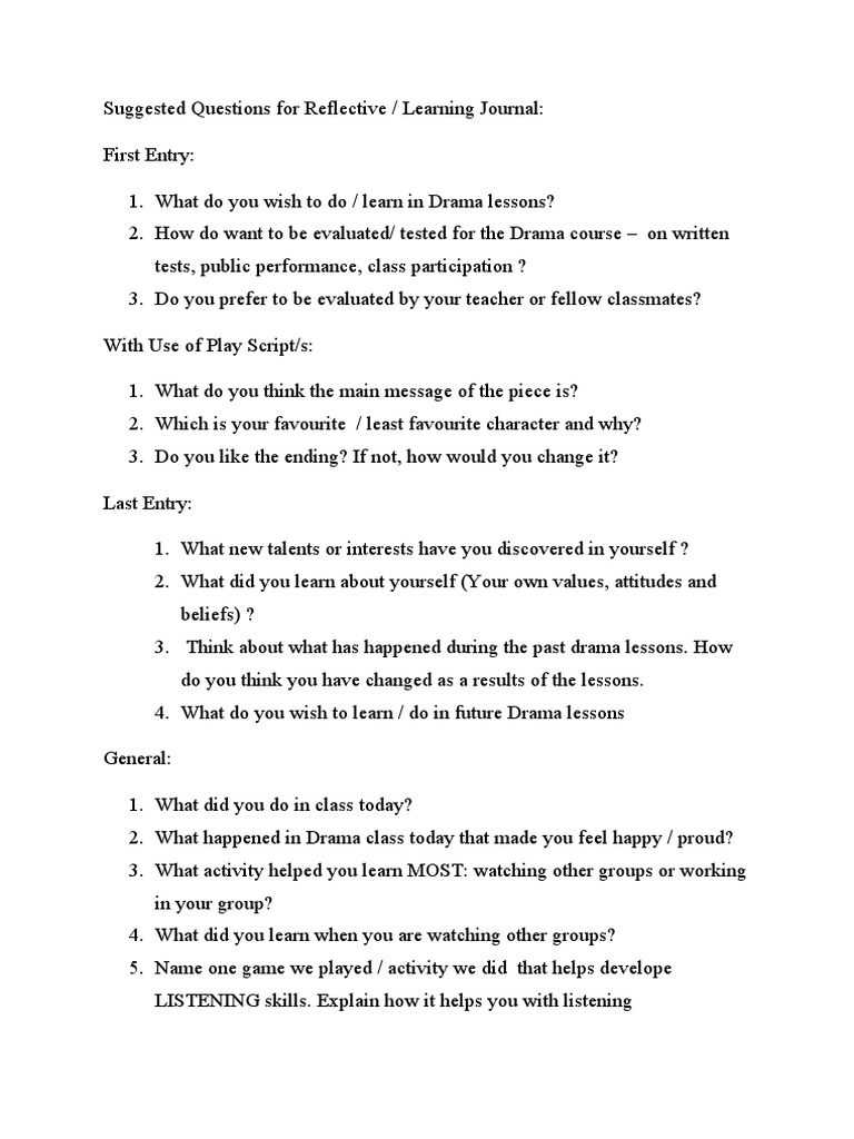 Questions For Reflective Journal | PDF | Actor | Human Nature