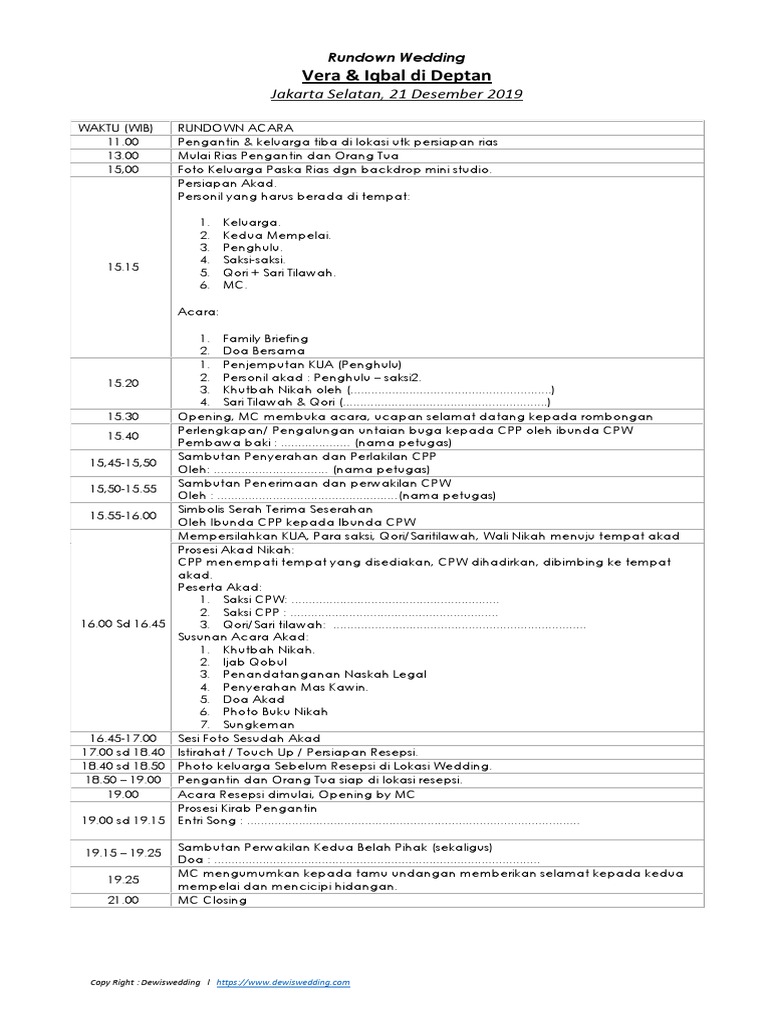 Rundown Acara Pernikahan Vera & Iqbal | PDF | Kajian Bahasa Asing
