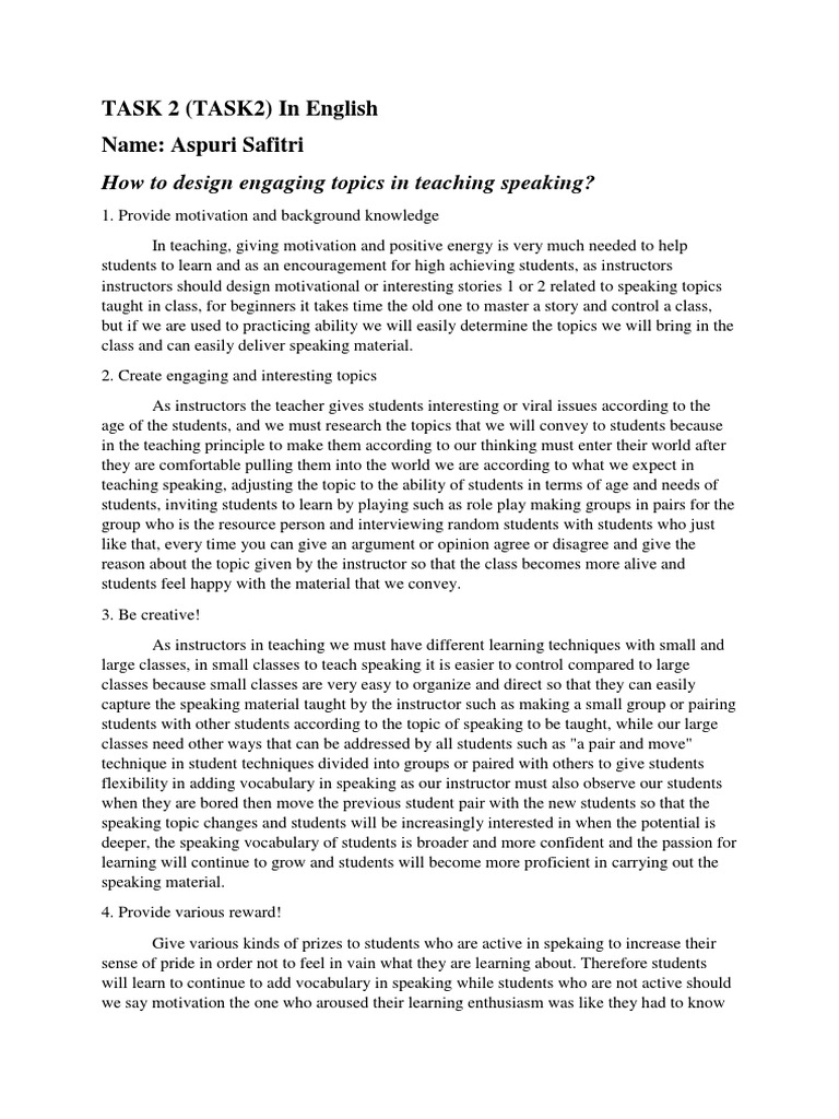 How To Design Engaging Topics in Teaching Speaking | PDF | Motivation ...