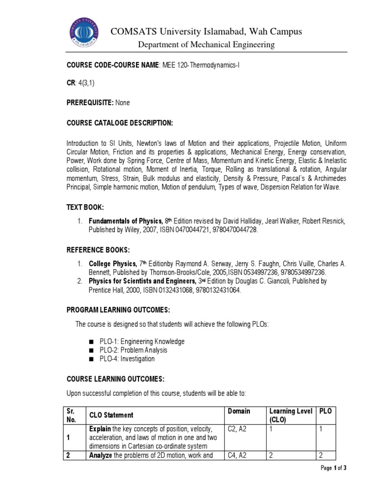 Course Description File PHY123 Sample | PDF | Rotation Around A Fixed ...