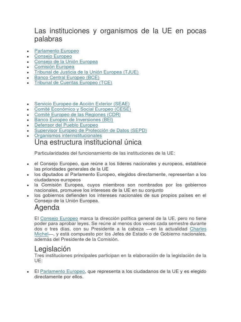 Estructura de las Instituciones de la UE | PDF | Unión Europea ...