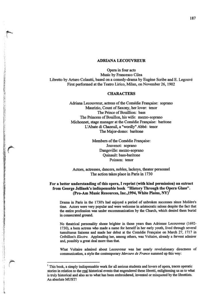 Cilea Adriana Lecouvreur Castel Pdf Pdf