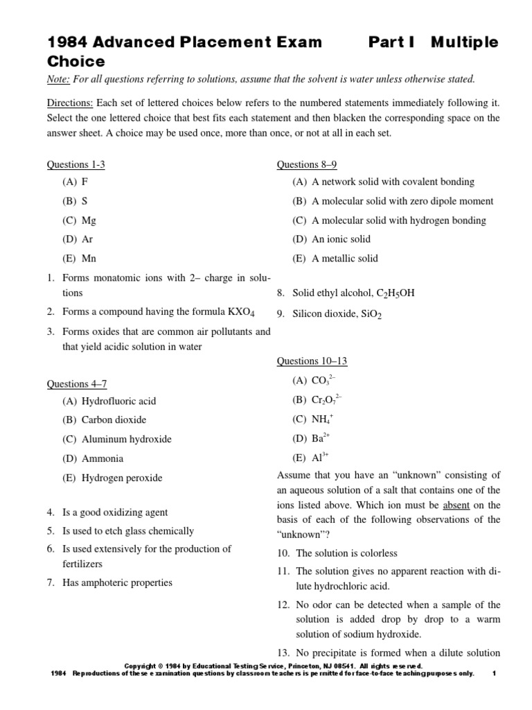 AP '84 Multiple Choice | PDF | Oxide | Gases