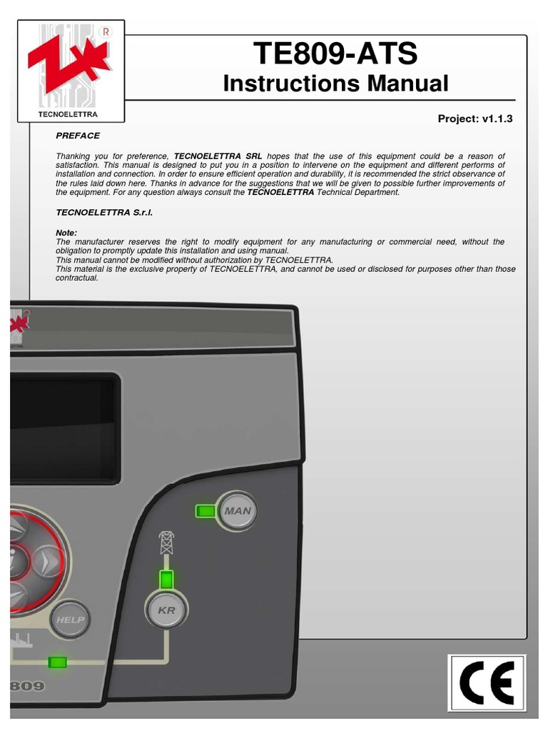 TE809 ATS Instructions Manual Project v1 1 3 TECNOELETTRA PDF | PDF ...