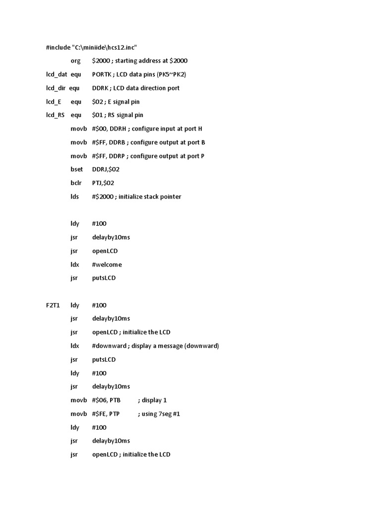 HCS12 Elevator Control Code | PDF | Electronics | Electronic Engineering