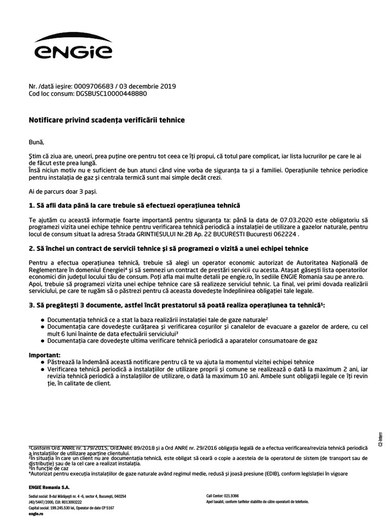 Factura Engie Romania Nr 010909579114 Pdf