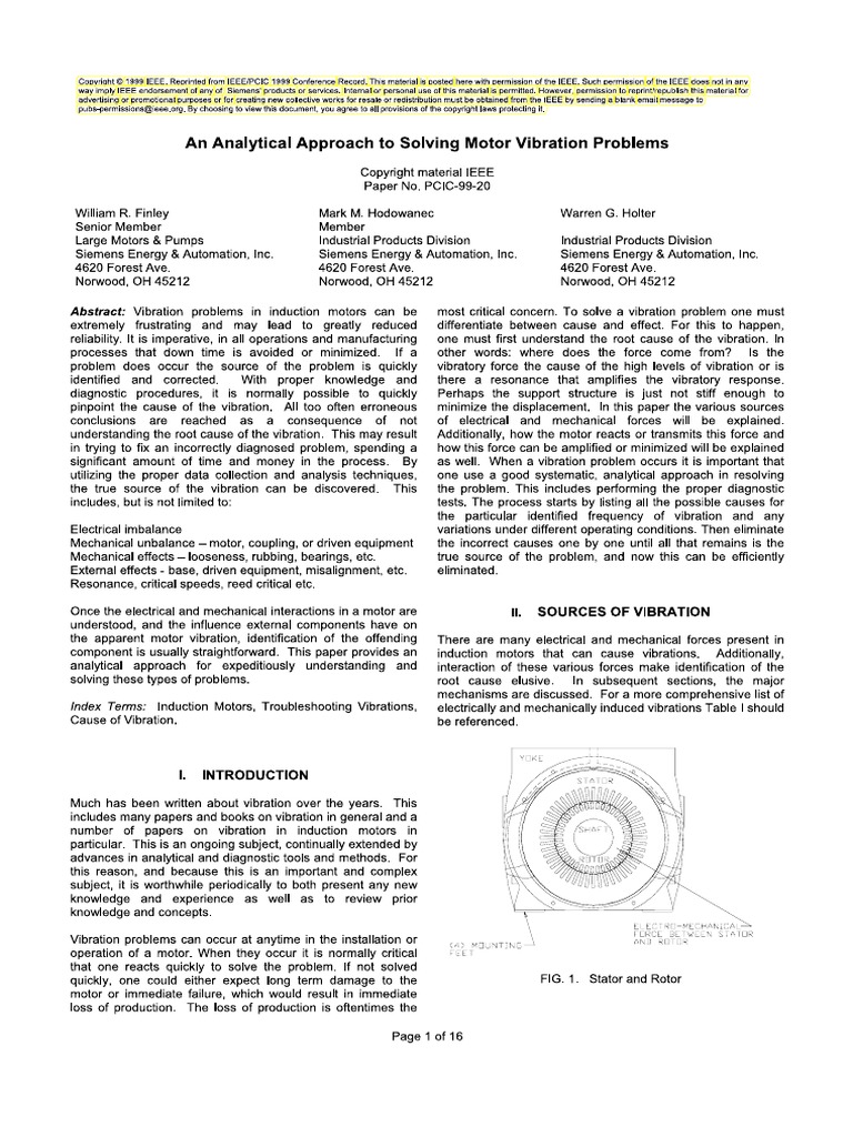 An Analytical Approach To Solving Motor Vibration Problems PDF | PDF