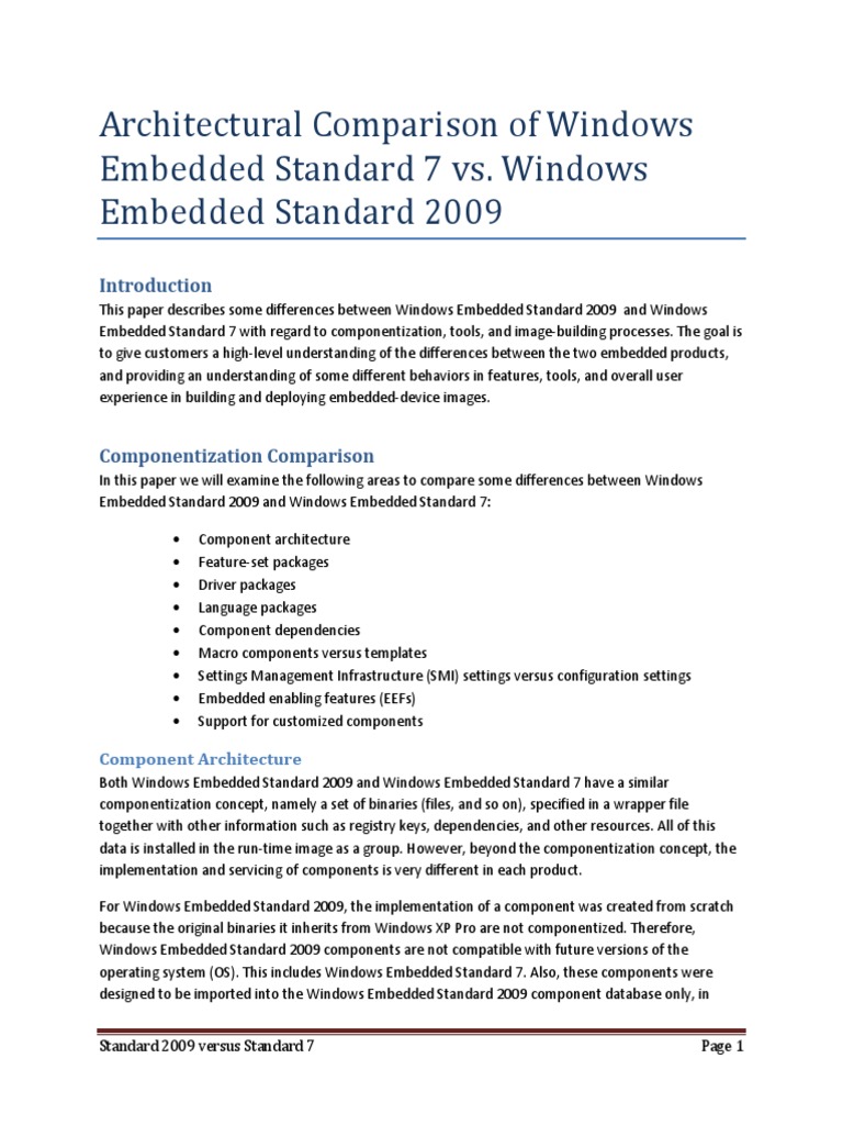 Architectural Comparison Of Windows Embedded Standard 7 Vs Windows Embedded Standard 09 Pdf Microsoft Windows Installation Computer Programs