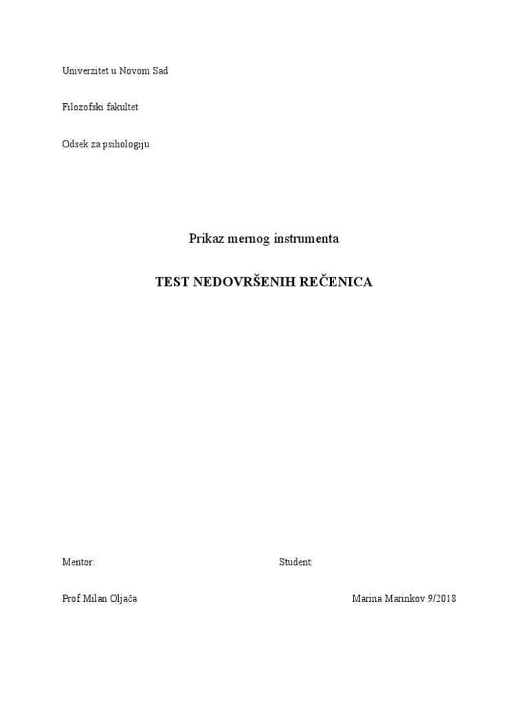 Prikaz mernog instrumenta (test nedovršenih rečenica) | PDF