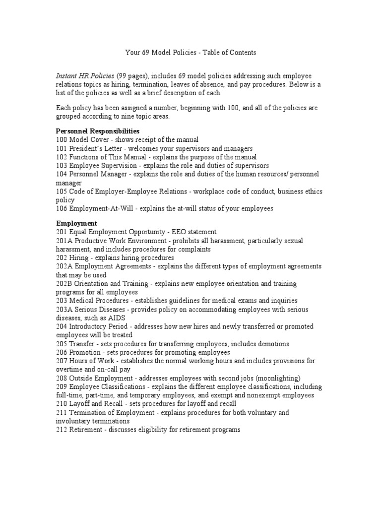 Comprehensive HR Policy Manual | PDF | At Will Employment | Employee ...