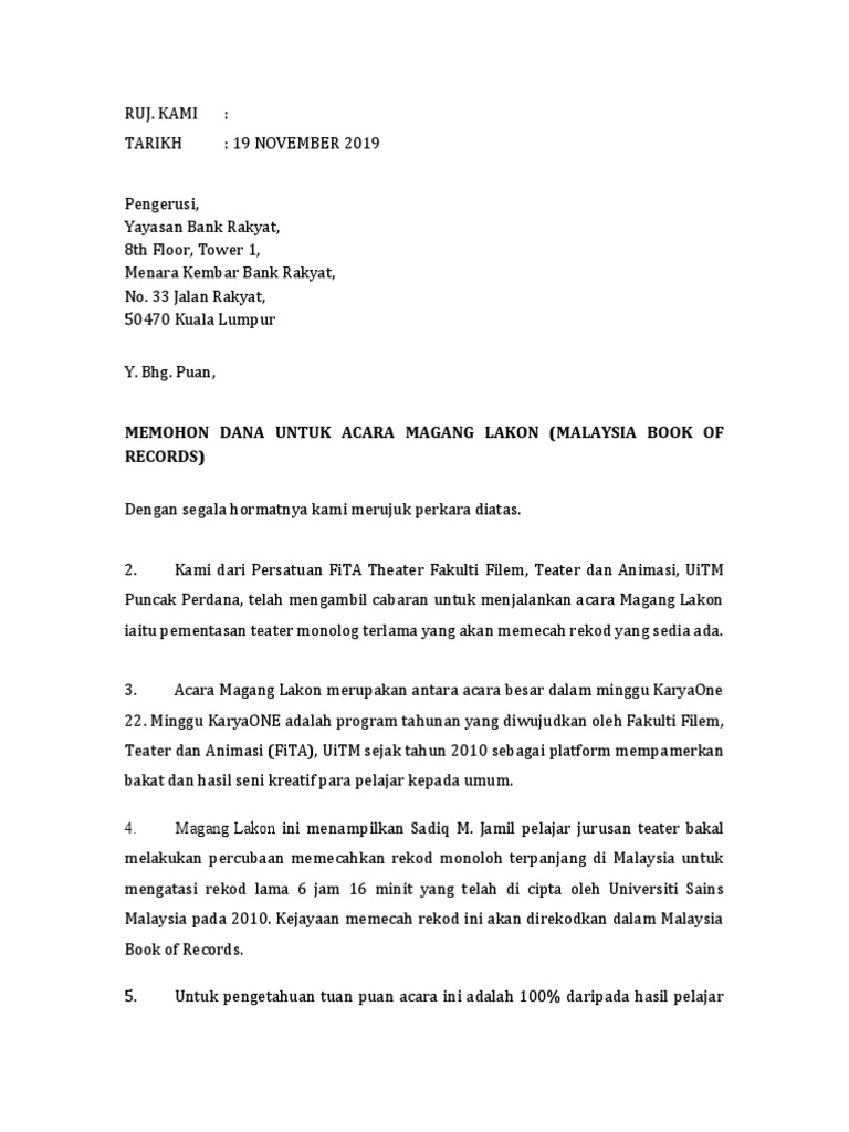 Contoh Surat Permohonan Dana  PDF