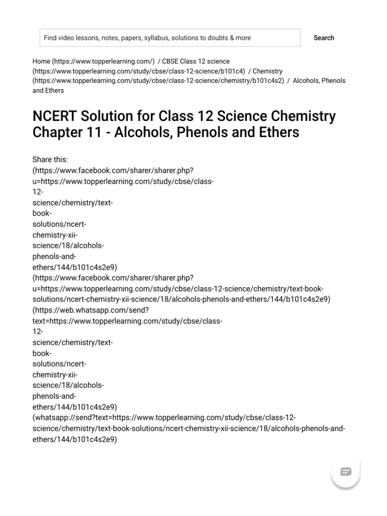 Chapter 11 Alcohols, Phenols and Ethers - NCERT Solutions For Class 12 ...