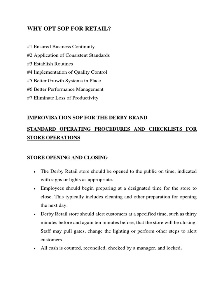 Sop For Retail Retail Point Of Sale