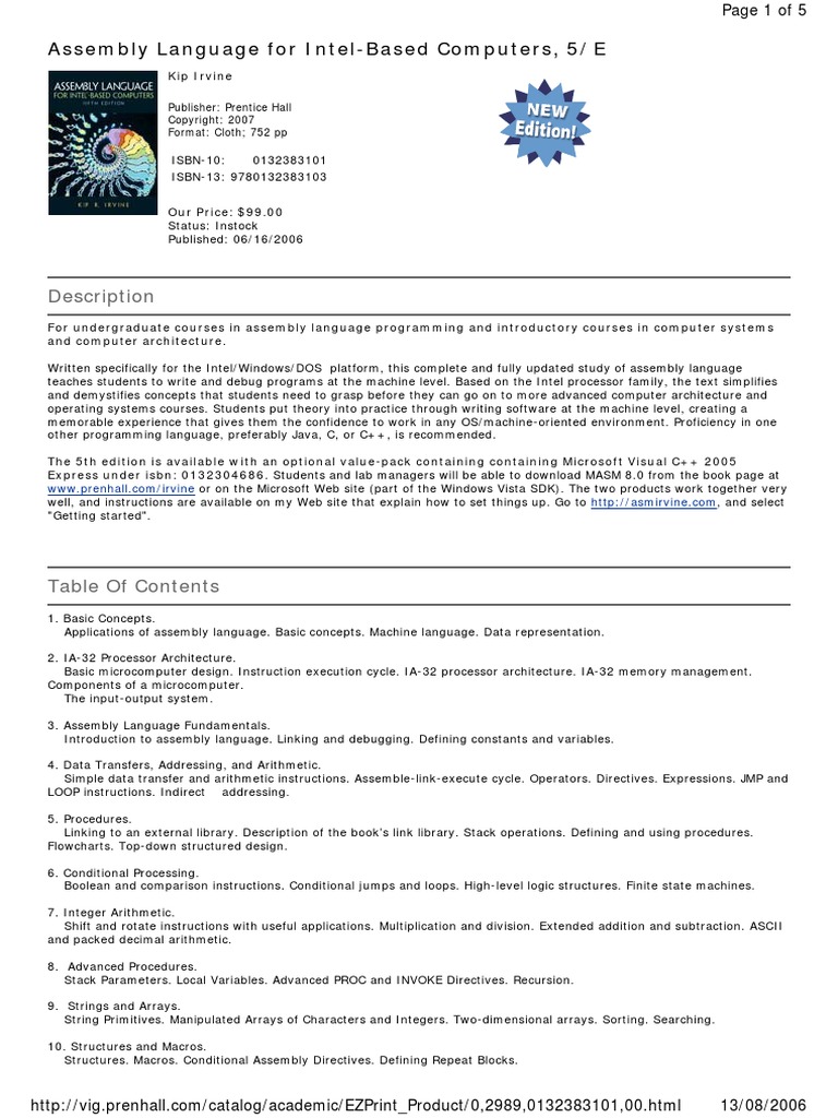 Assembly Language For Intel Based Computers 5 e de ...