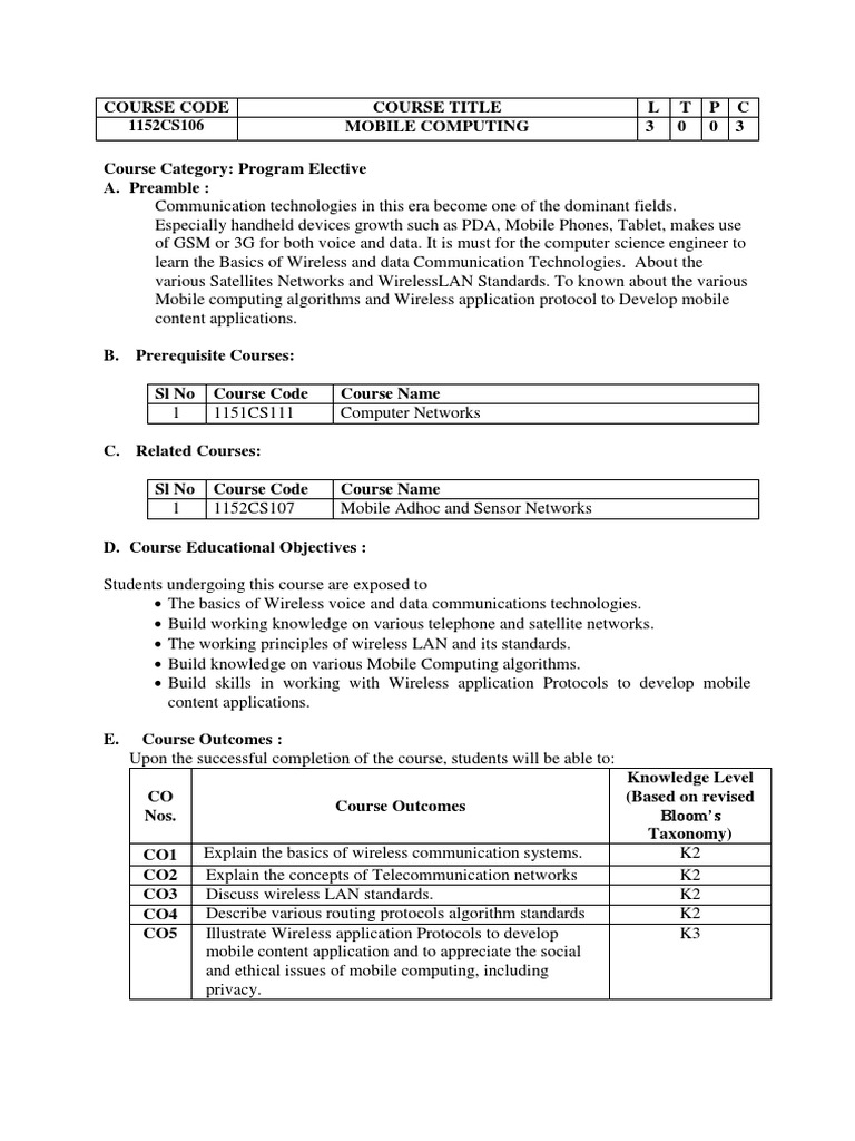 1152 Cs 106 Mobile Computing | PDF | Telecommunication | Cellular Network