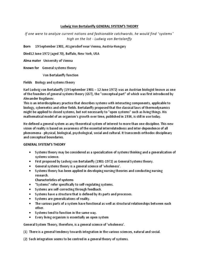 Ludwig Von Bertalanffy General System Pdf Systems Theory System