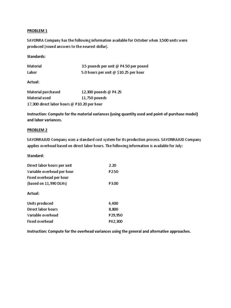 Acctg201 standard cost and variance analysis2 pdf
