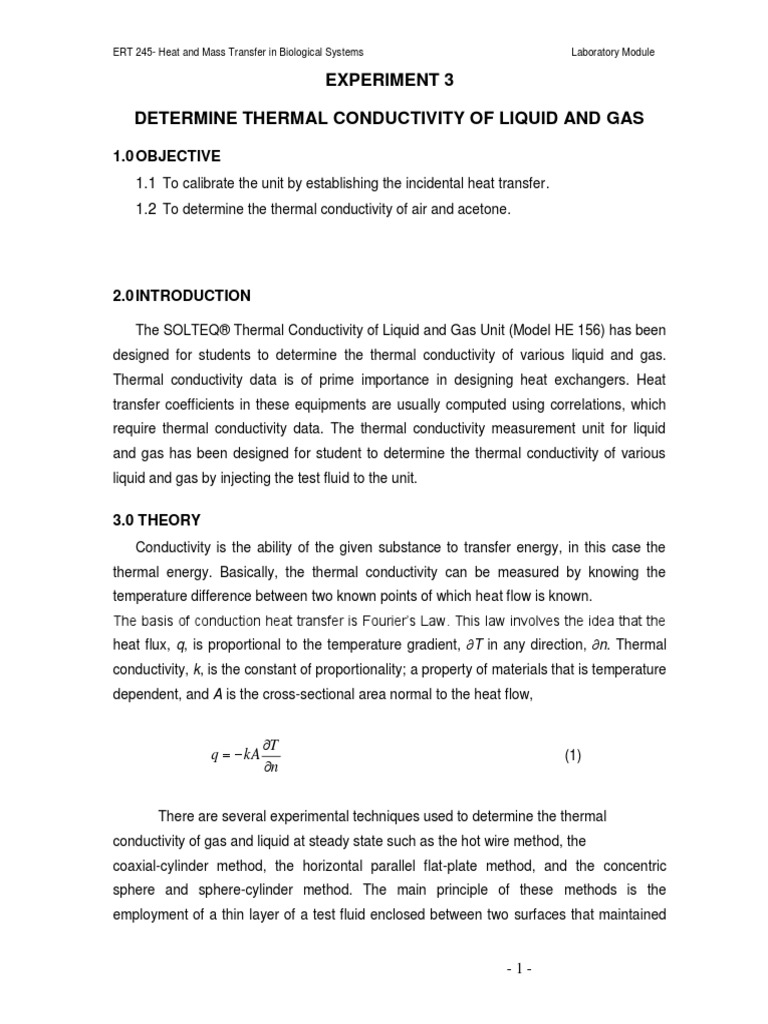 3.determine Thermal Conductivity of Liquid and Gas | PDF | Thermal ...