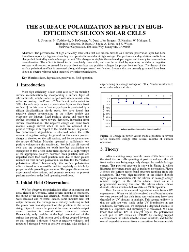 Surface Polarization in Silicon Solar Cells | PDF | P–N Junction | Mosfet