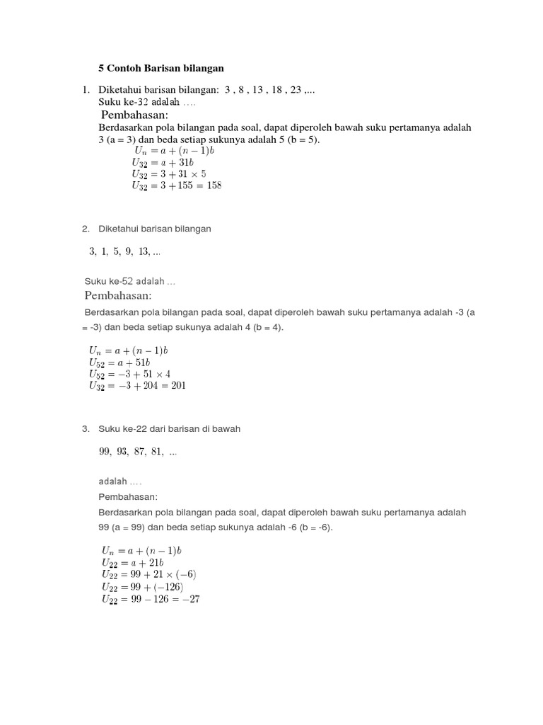 5 Contoh Barisan Bilangan