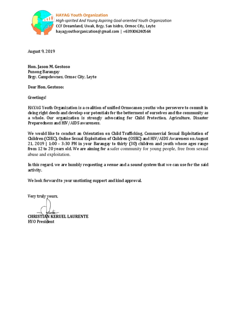 Sample of A Communication Letter To Barangay PDF