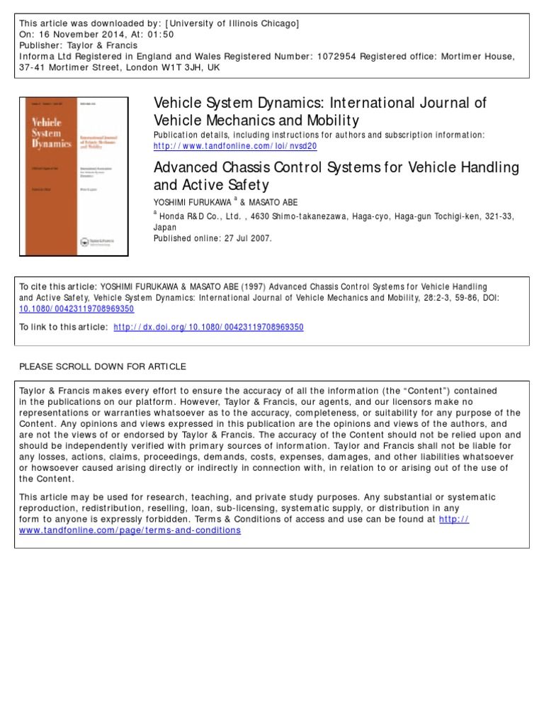 Advanced Chassis Control For Vehicle Handling | PDF | Control Theory ...