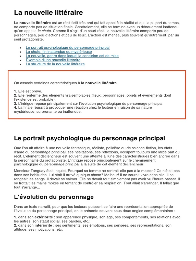 Nouvelle Litteraire Chute Exemple