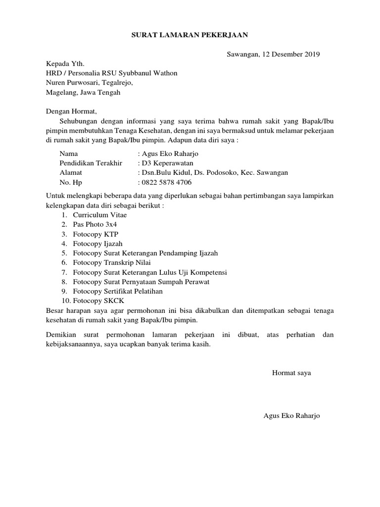 Surat Lamaran Agus