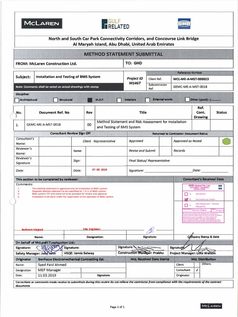 BMS System Installation Method Statement | PDF | Personal Protective ...