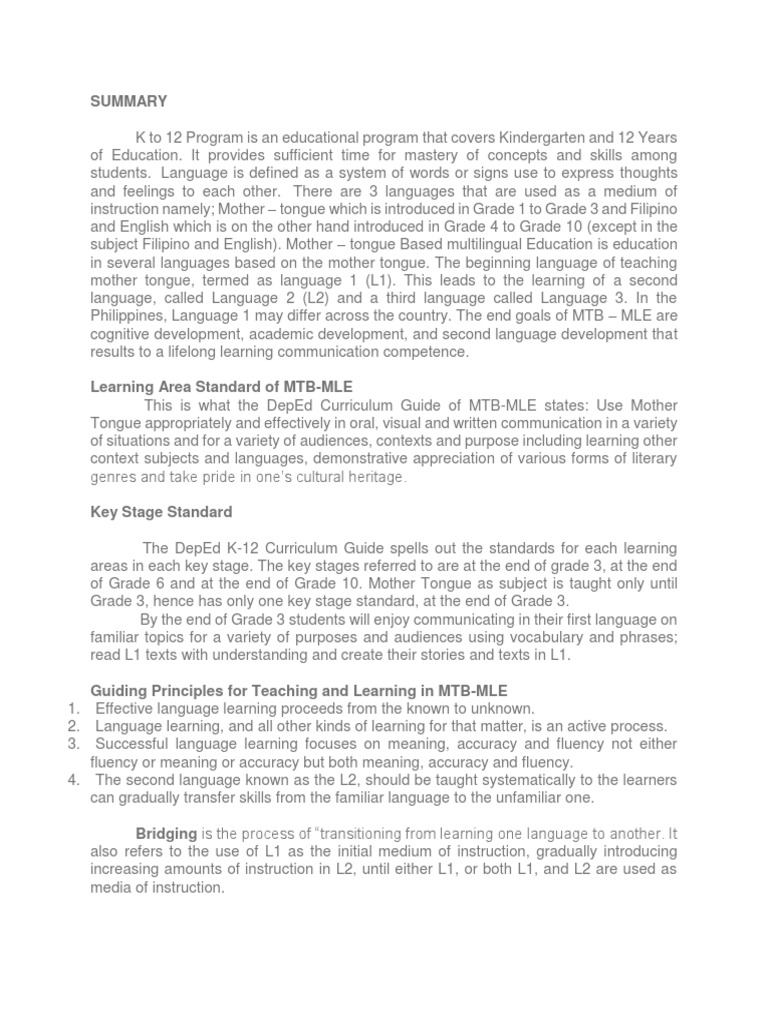 MTB-MLE Curriculum Guide Overview | PDF | Second Language | Language ...