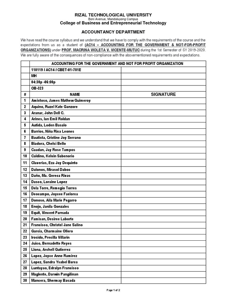 Compliance Acknowledgment for AC14 Course | PDF