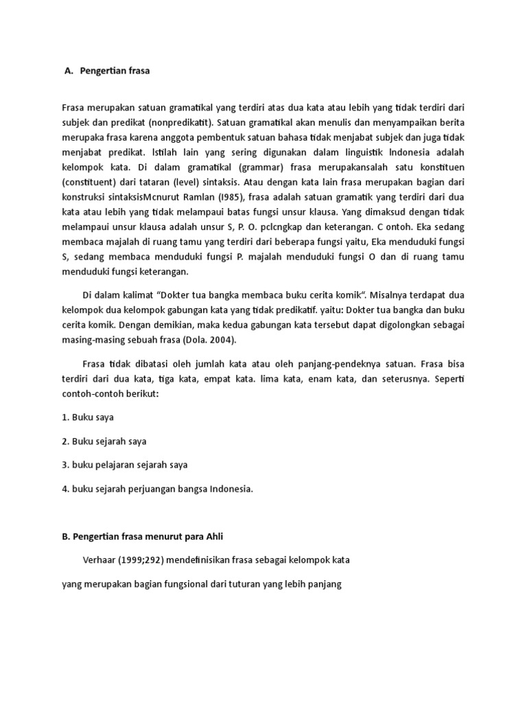 Pengertian dan Jenis Frasa Bahasa Indonesia | PDF