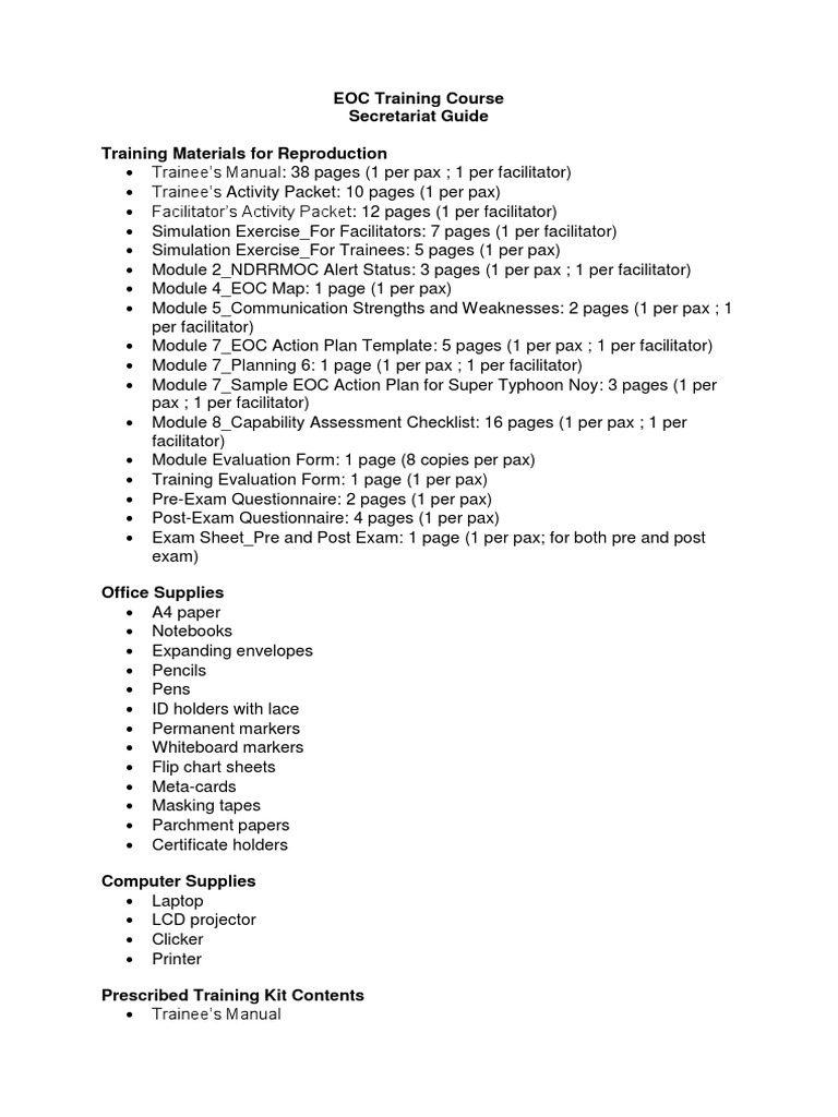 EOC Secretariat Guide | Download Free PDF | Office Equipment