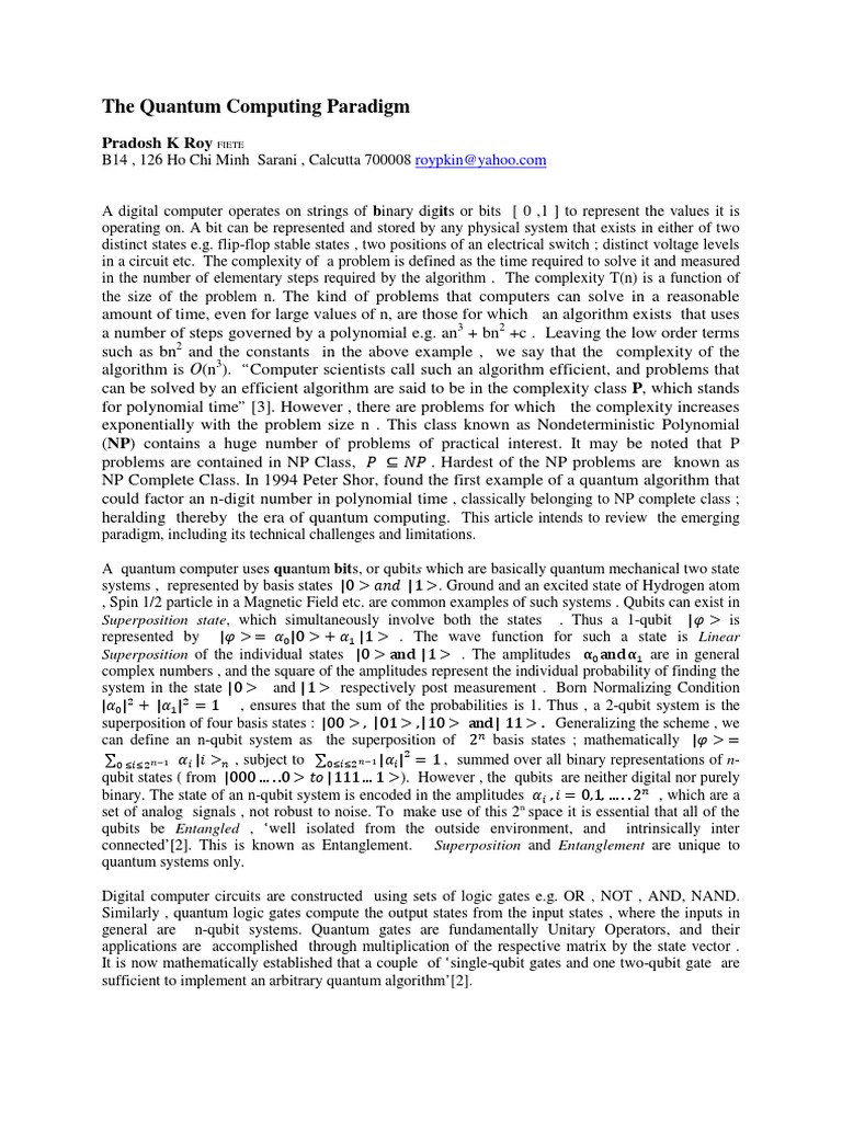 Shor's 1994 Quantum Algorithm Impact | PDF | Quantum Computing ...