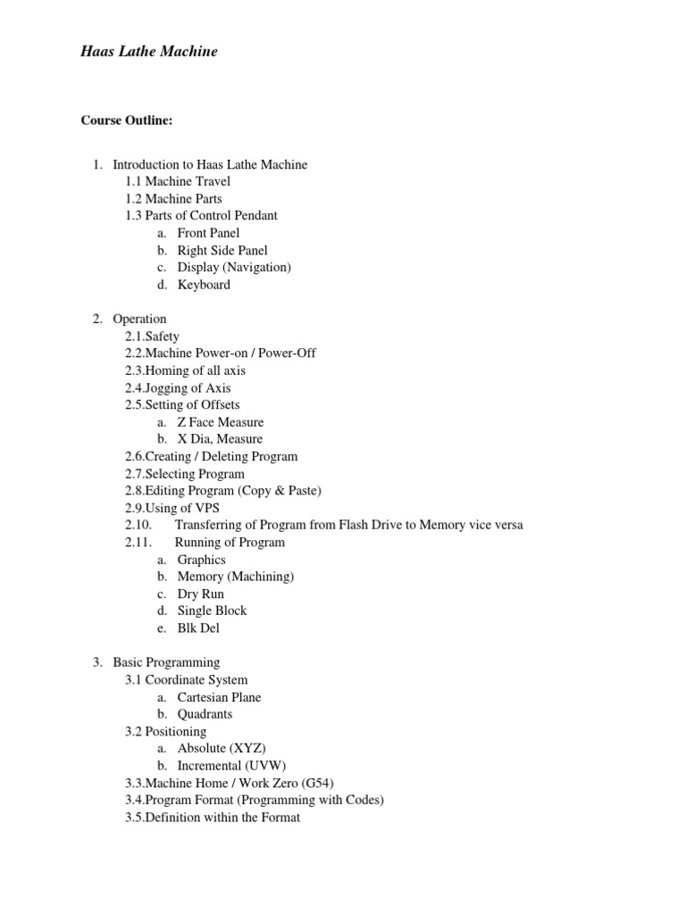 Lathe Machine Course Outline | PDF