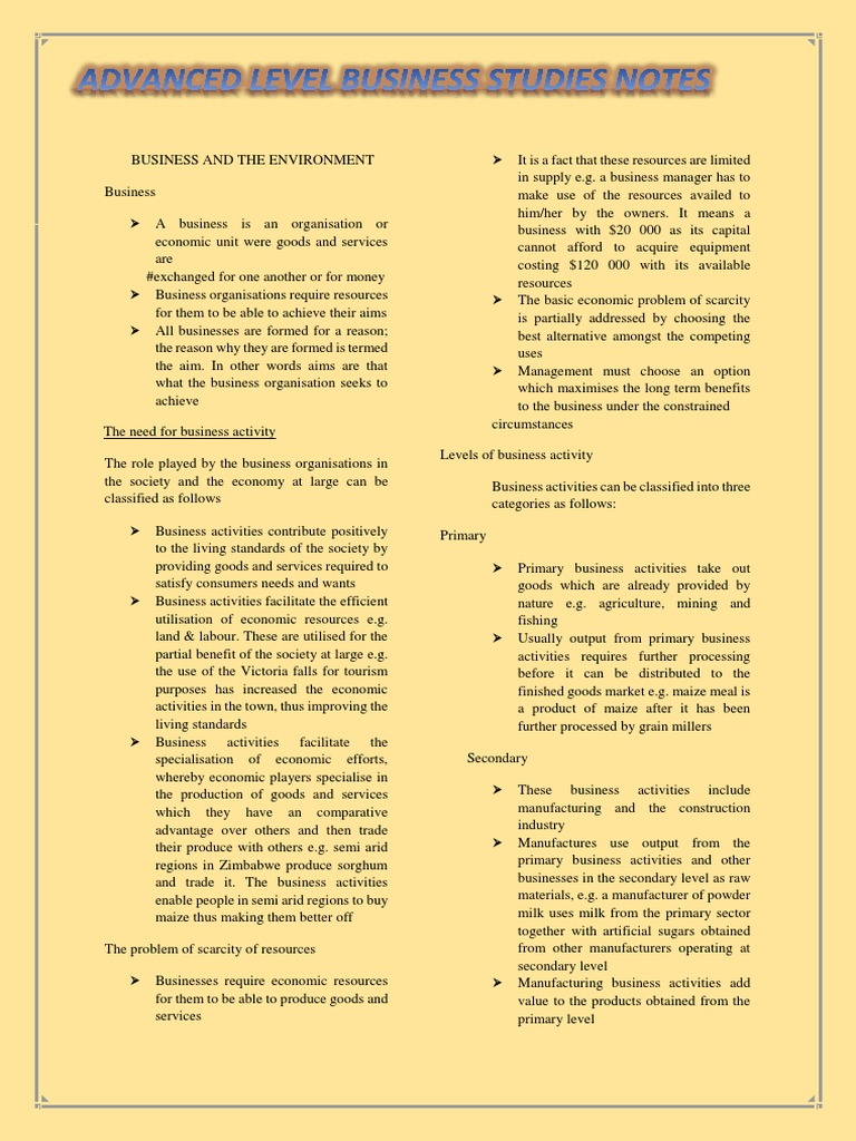 A Level Business Studies Notes | PDF | Partnership | Sole Proprietorship