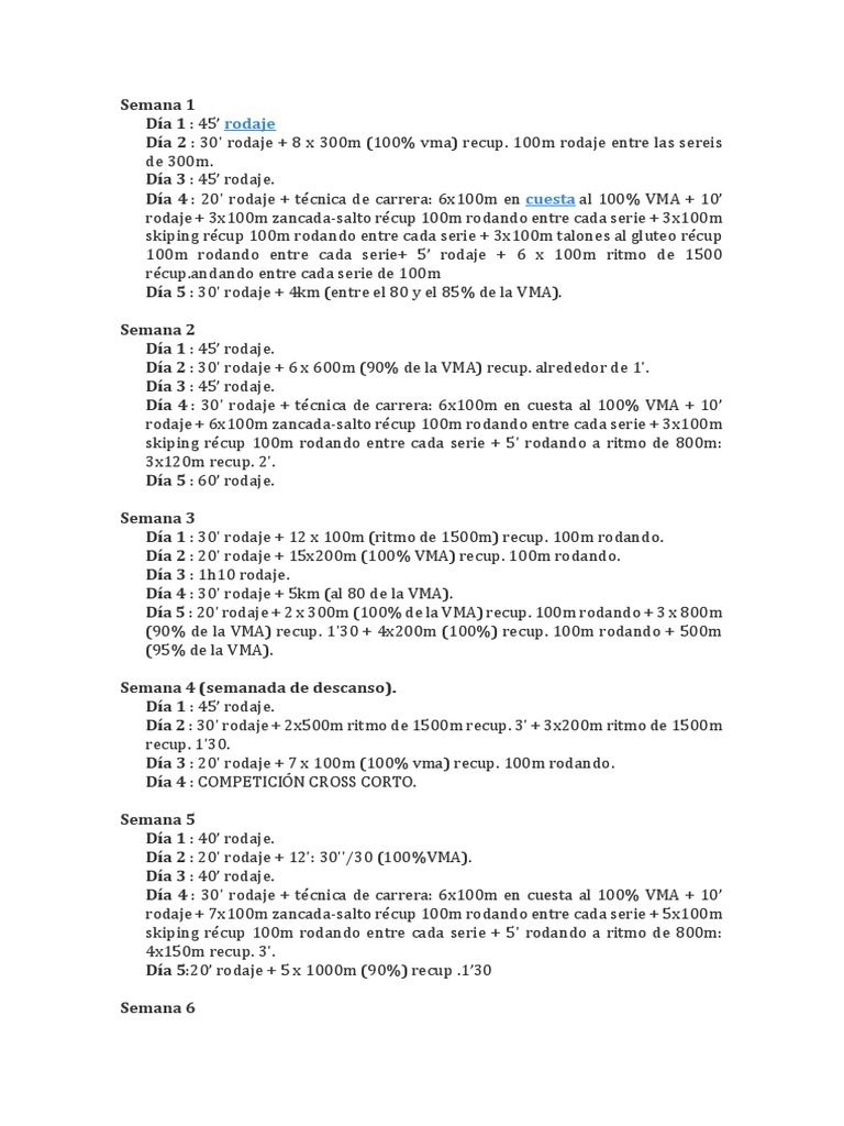 Plan de Entrenamiento 1500 Metros | PDF | Métodos y materiales de ...