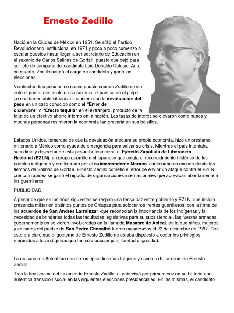 Ernesto Zedillo | PDF | Ejército Zapatista de Liberación Nacional |  Economias