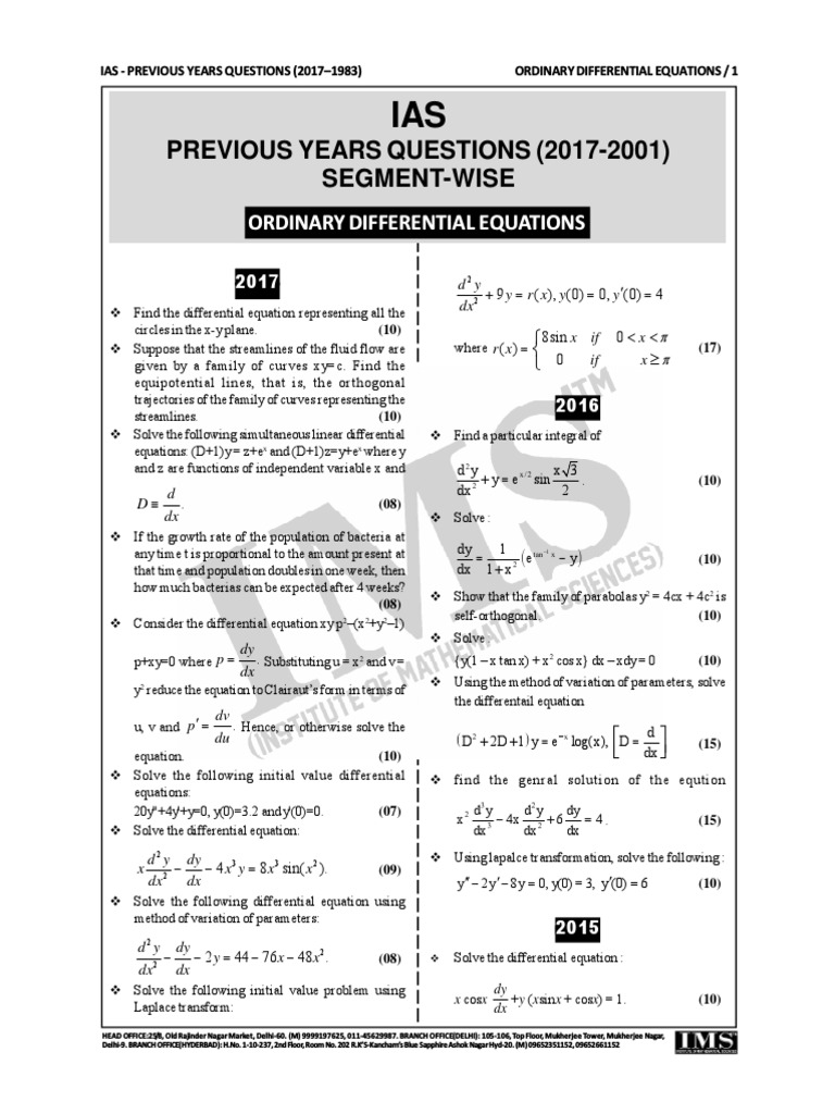 Ordinary Differential Equations Pdf Ordinary Differential Equation Equations