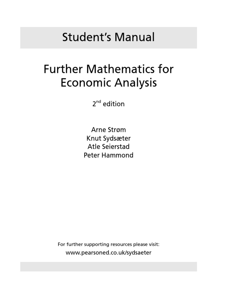 Further Mathematics for Economic Analysis by Knut Sydsaeter