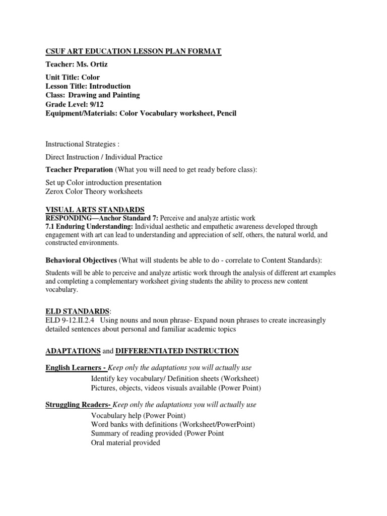 Drawing and Painting Lesson Plan 2nd Draft | PDF | Lesson Plan | Teaching
