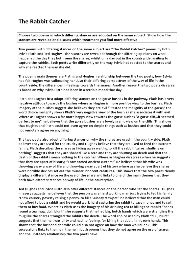 The Rabbit Catcher Comparison 2 PDF Sylvia Plath