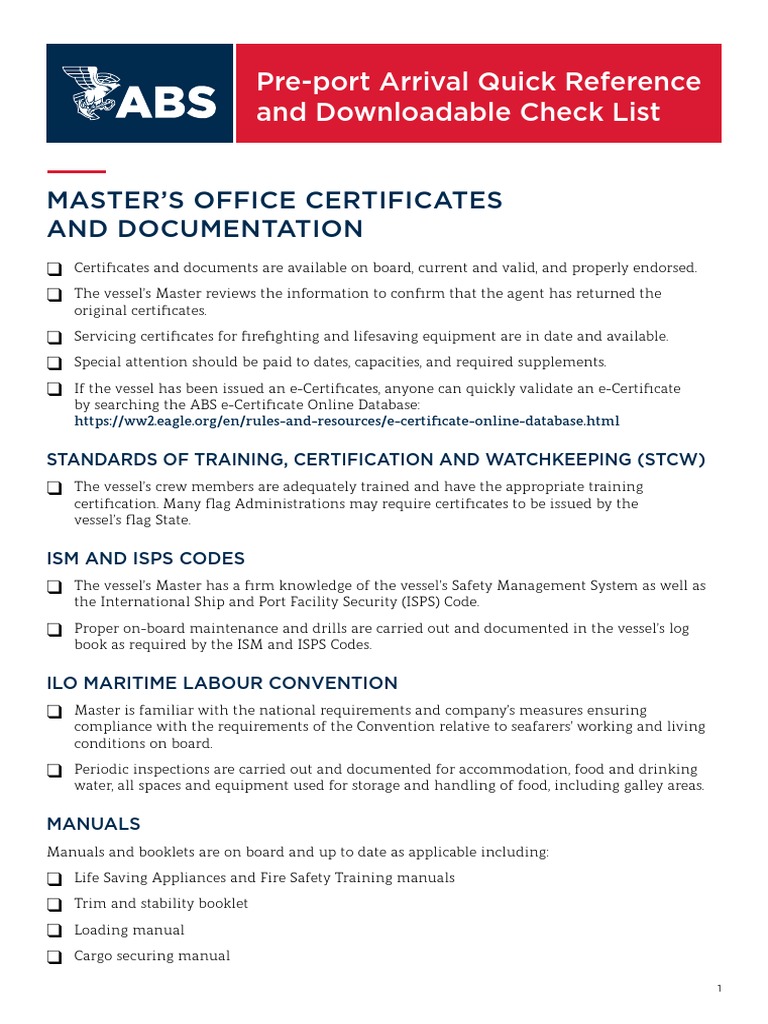 Pre-Port Arrival Checklist for Vessels | PDF | Nature