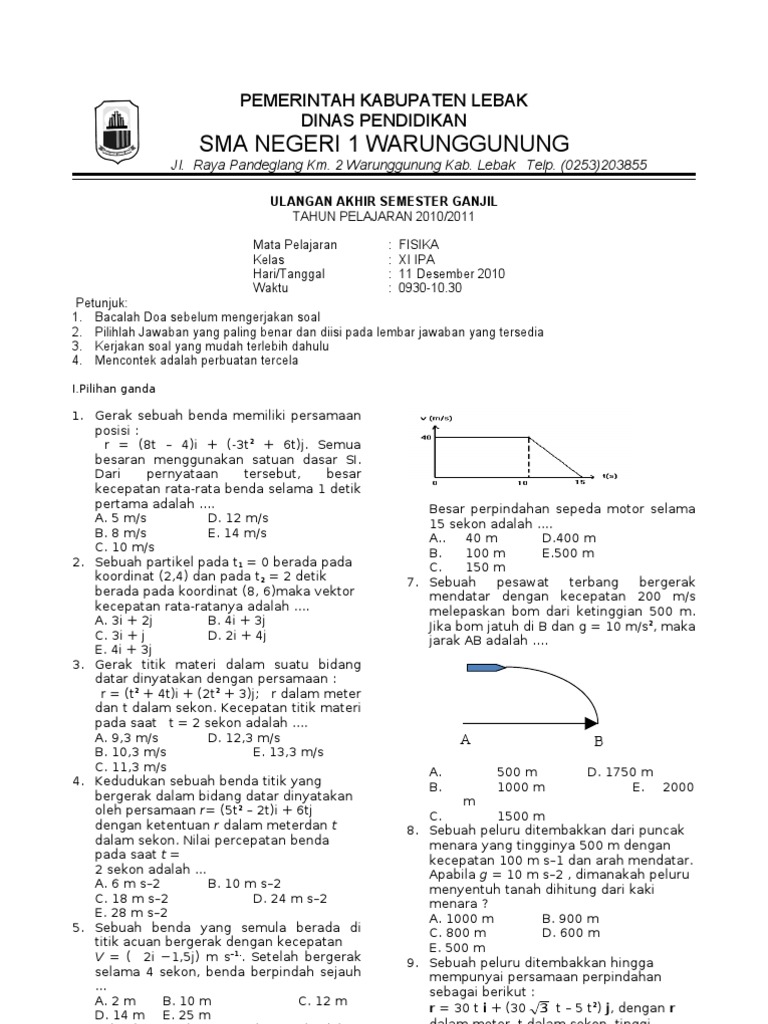 Soal Ulum Semester Ganjil Fisika Kelas Xi