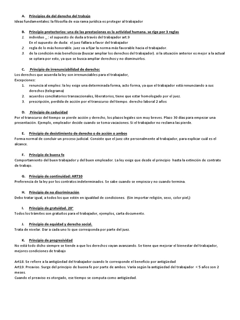 Resumen de los principios y conceptos fundamentales del derecho laboral ...