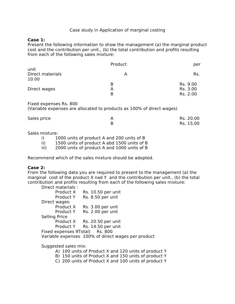 Marginal Costing | PDF | Labour Economics | Cost