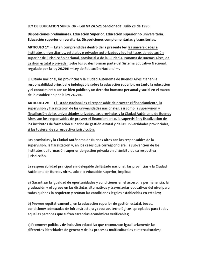 Ley de Educación Superior y Ley Federal de Educación | PDF | Educación ...