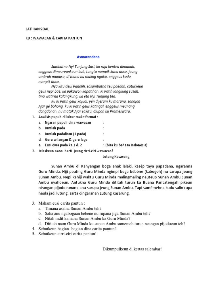 Latihan Soal Wawacan Carita Pantun Basa Sunda Pdf